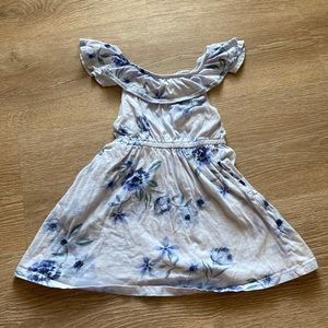 Ruffle shoulder blue floral dress - little girls XS 4-5